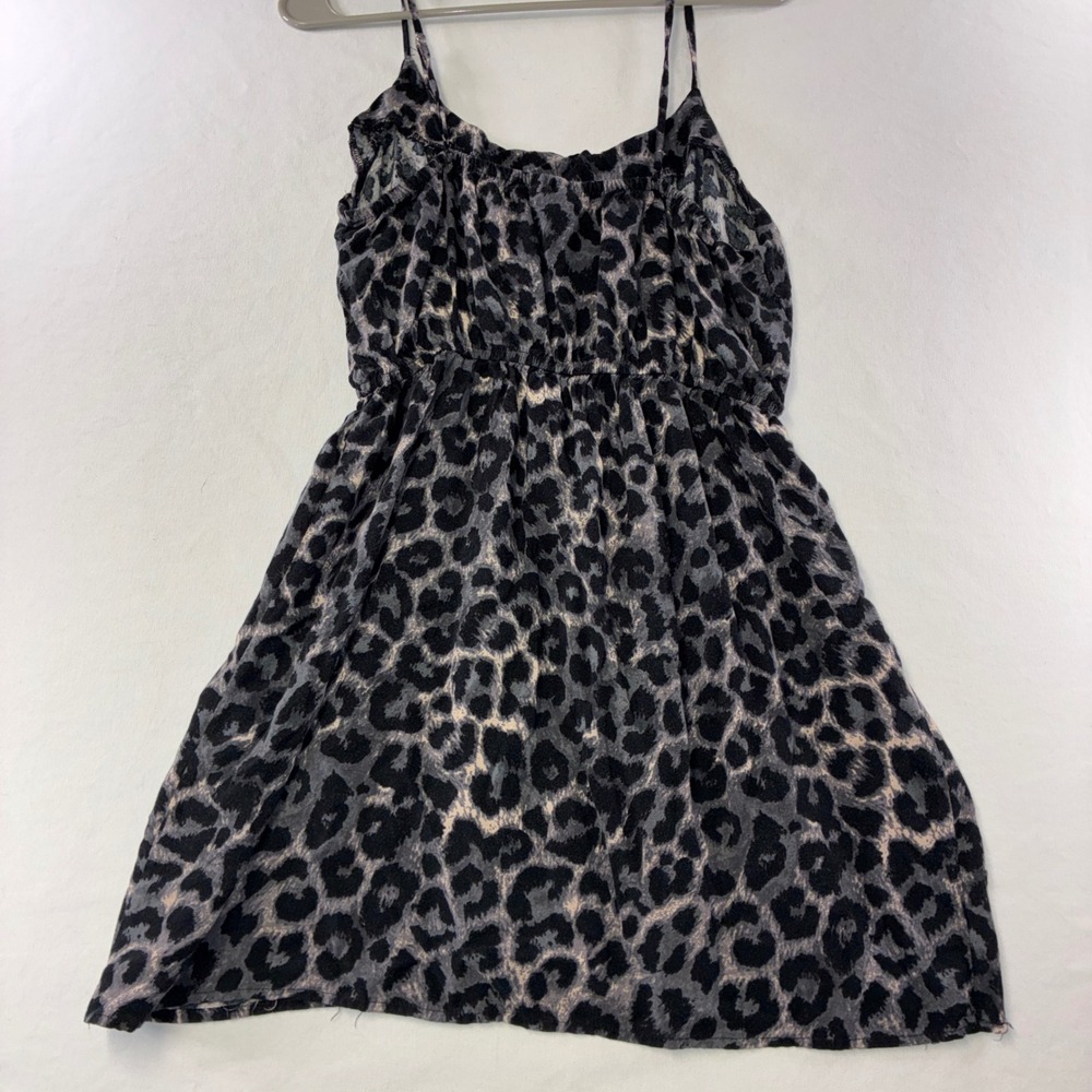 387 rue21 Leopard Print Mini Dress L Gray Black Rayon Empire Waist Sleeveless